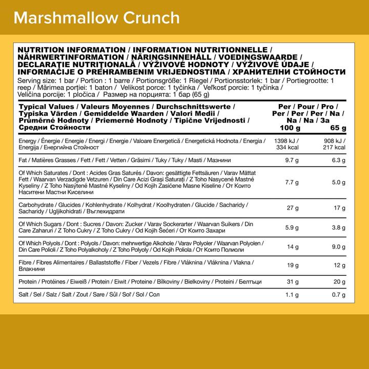 Nutritional values and ingredients Optimum Nutrition Crunch Bar (10 x 65G) (Marshmallow Crunch, 1 pcs., 650 g)