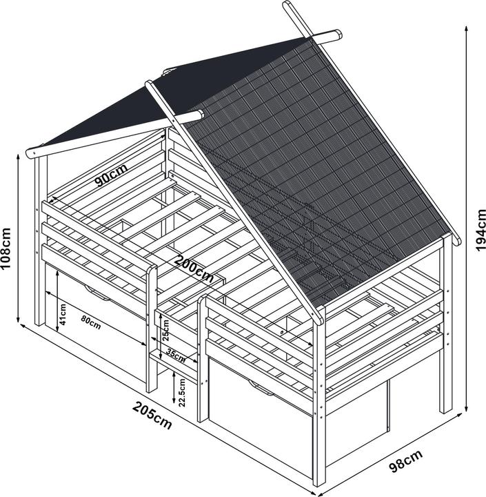 Actual product image En.Casa Hausbett Surnadal 90x200 cm Kiefernholz Weiss/Natur (90 x 200 cm)