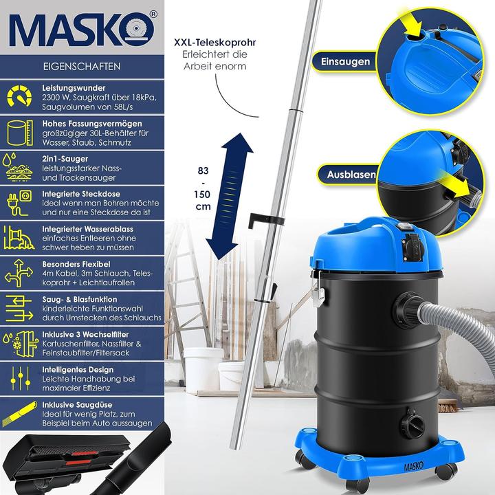 Image du produit Masko Aspirateur industriel 6IN1, bleu (Aspirateur eau et poussière)