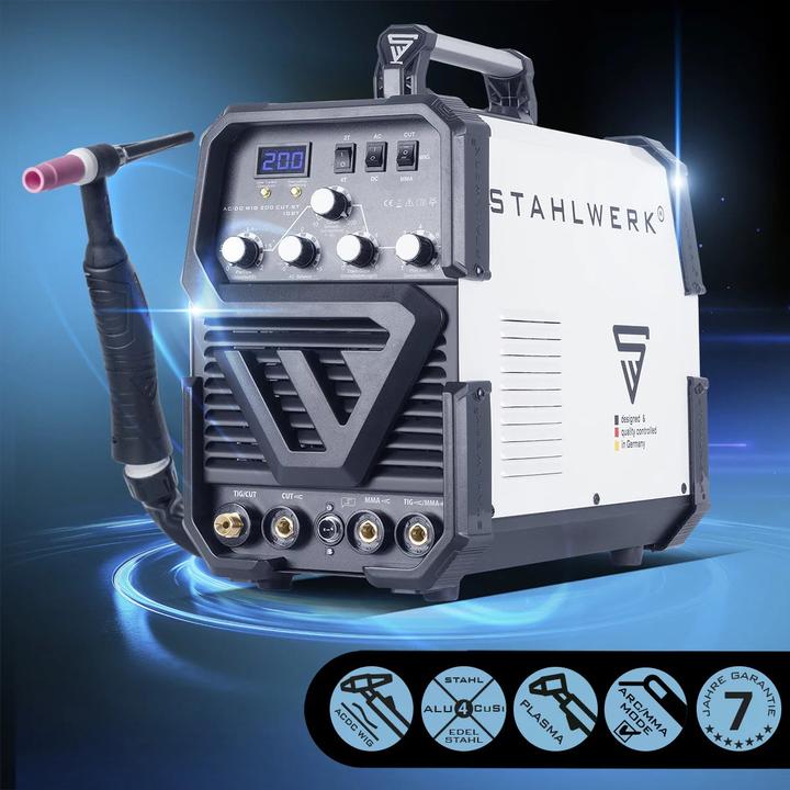 Produktbild Stahlwerk Schweissgerät AC DC Wig 200 ST IGBT mit Plasmaschneider Vollausstattung