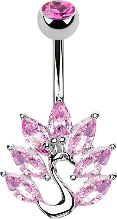 Actual product image Star Piercing Banana silver with ball crystal pink peacock (Surgical steel 316L, Brass)
