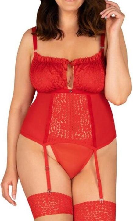Actual product image Obsessive Suspender chemise with floral lace plus thong (4XL)