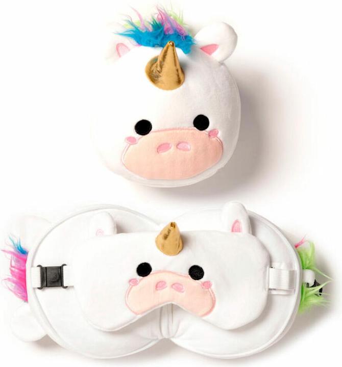 Immagine prodotto Puckator Relaxeazzz Cuscino da viaggio rotondo Unicorno di peluche e maschera per gli occhi