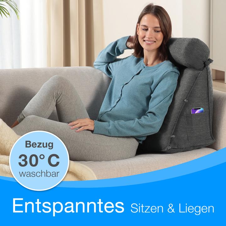 Image du produit Aktivshop Rückenkissen Bett/Sofa mit Abnehmbarer Nackenrolle und Seitentasche, Rückenstützkissen mit (55 x 50 x 30 cm)