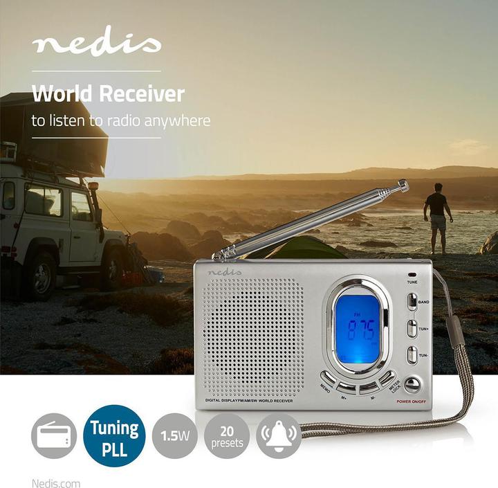 Image du produit Nedis Radio mondiale | Version portable | AM / FM / SW | Fonctionne sur piles / Alimentation secteur | Dig (AM, FM, KW)