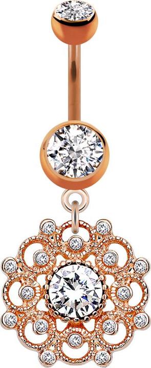 Immagine prodotto Star Piercing Banana oro rosa con ciondolo filigrana vintage fiore cristallo argento (Acciaio chirurgico 316L, Ottone)