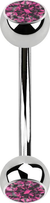 Image du produit Star Piercing Micro banane argentée avec deux boules de cristal rose (Acier chirurgical 316L)