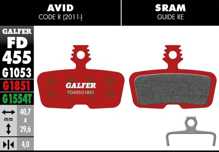 Actual product image Galfer Bike Advanced brake pads (Avid, SRAM, Semi-metallic)