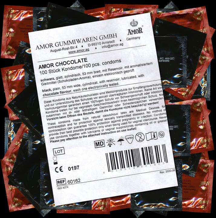 Produktbild Amor Chocolate» 100 schwarze Kondome mit Schokoladen-Aroma, Maxipack (100 Stk.)