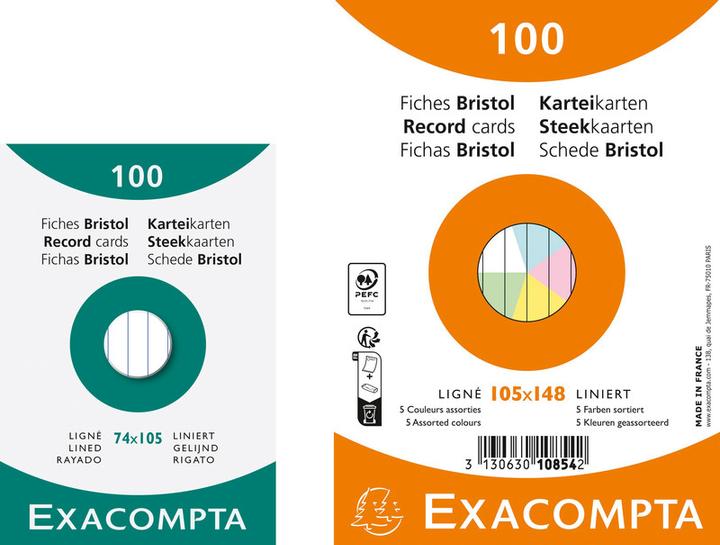 Actual product image Exacompta Index cards A7, lined (A7, 205 g/m², 100 x)