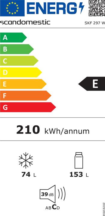 Energie-Label Scandomestic SKF 297 W - Kühl-Gefrierkombination - Breite: 54 cm - Tiefe: 55 cm - Höhe: 159,3 cm - 2 (Freistehend, 228 l)