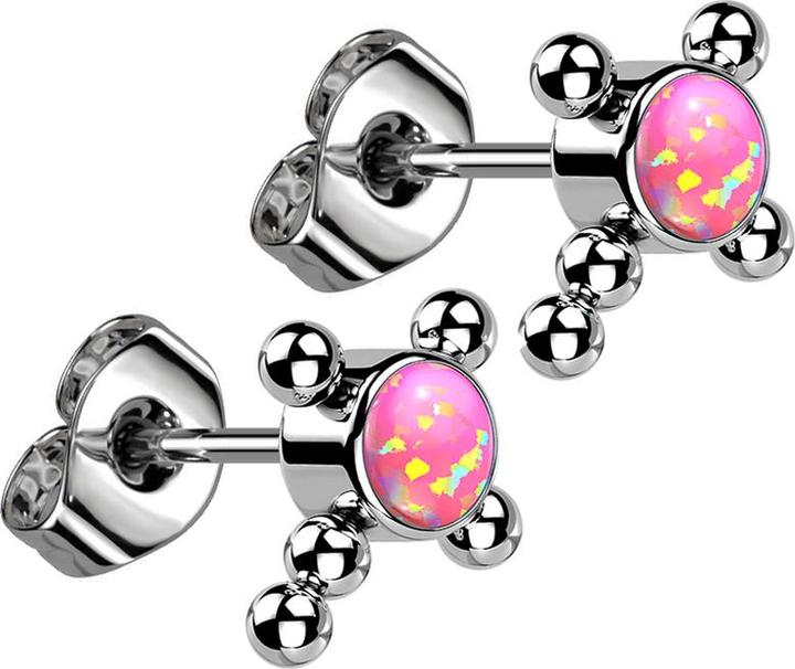 Image du produit Star Piercing Threadless clous d'oreille argent croix boules opale rose (Titane G23, sans laiton)