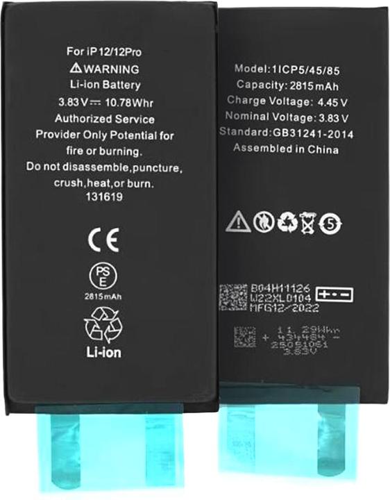 Actual product image OEM - Smartphone Battery (18530) - without Flex-Cable - iPhone 12 / 12 Pro - 2815mAh - Black