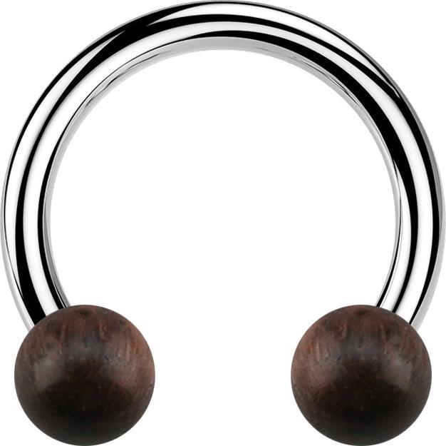 Image du produit Star Piercing Circular Barbell argent avec deux boules en bois de sono (Organique, Acier chirurgical 316L, sans laiton)