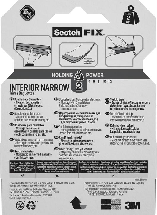 Valeurs nutritives et ingrédients Scotch Ruban de montage -Fix, 10 mm x 2 m, blanc (10 mm)