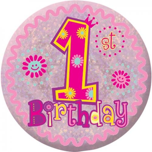 Amscan holografisches Design PartyButton 1. Geburtstag Metall