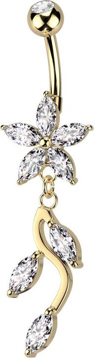 Produktbild Star Piercing Banane vergoldet mit Kugel und Blume Kristall silber Anhänger Weinrebe Kristalle silber (Chirurgenstahl 316L/Messing)