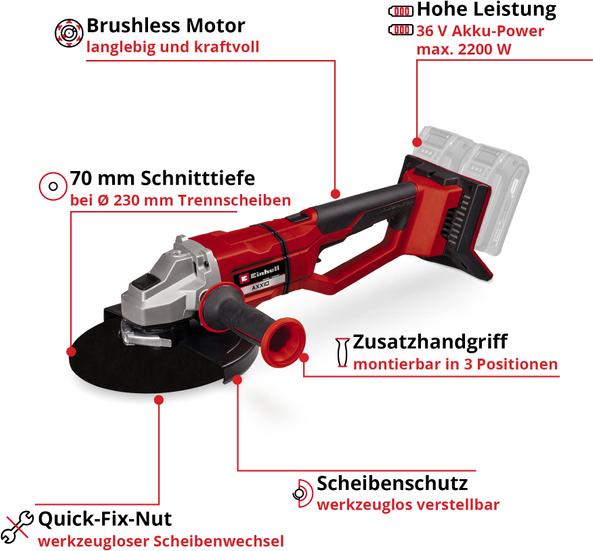 Produktbild Einhell Akku-Winkelschleifer AXXIO 36/230 Q Solo (230 mm)
