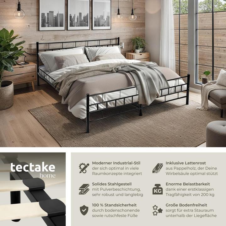 Produktbild tectake Metallbett (200 x 180 cm)