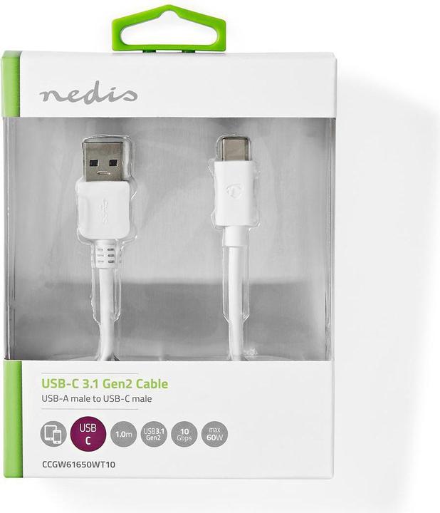 Immagine prodotto Nedis Cavo USB | USB 3.2 Gen 2 | Spinotto USB-A | Spinotto USB-C™ | 10 Gbps | Nichelato | 1,00 m | r (1 m, USB 3.2 Gen 2)
