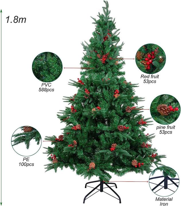 Produktbild Himaly Künstlicher Weihnachtsbaum mit Tannenzapfen und Früchten (180 cm)