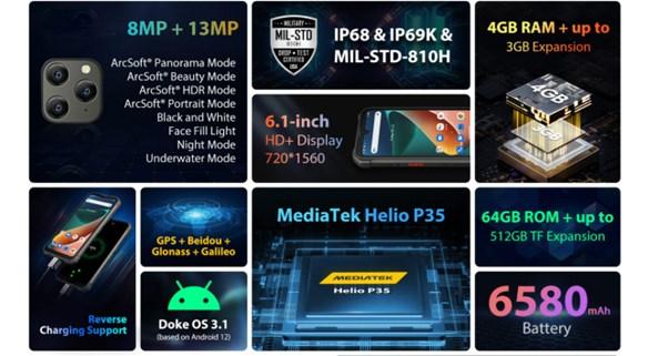 Produktbild Blackview BV5300 Pro (64 GB, Grün, Schwarz, 6.10", Dual SIM, 13 Mpx, 4G)