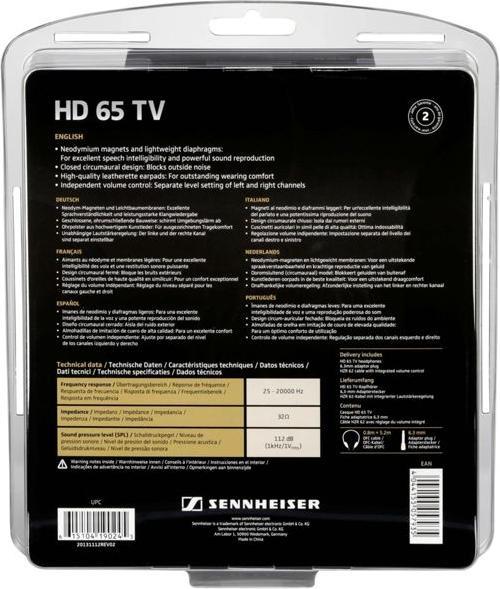 Actual product image Sennheiser HD 65 TV (No noise cancelling, Cable)