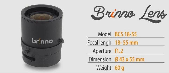 Actual product image Brinno Lens BCS 18-55 Lens for TLC200 Pro Focal length 18-55 Aperture f1.2 (C-mount)