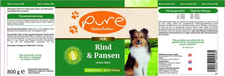 Immagine prodotto Pure Naturfutter Menu cane manzo con rumine (Adulto, 1 pz., 800 g)