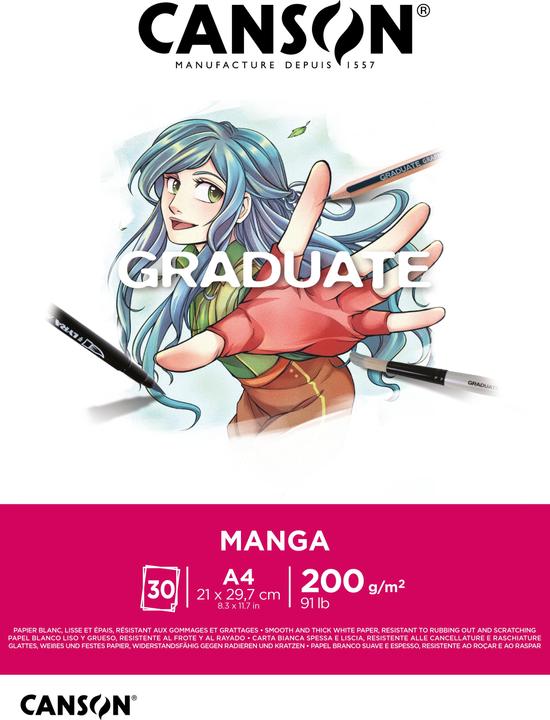 Image du produit Canson Bloc à dessin Graduate Manga (A4, Blanc, Couverture souple)