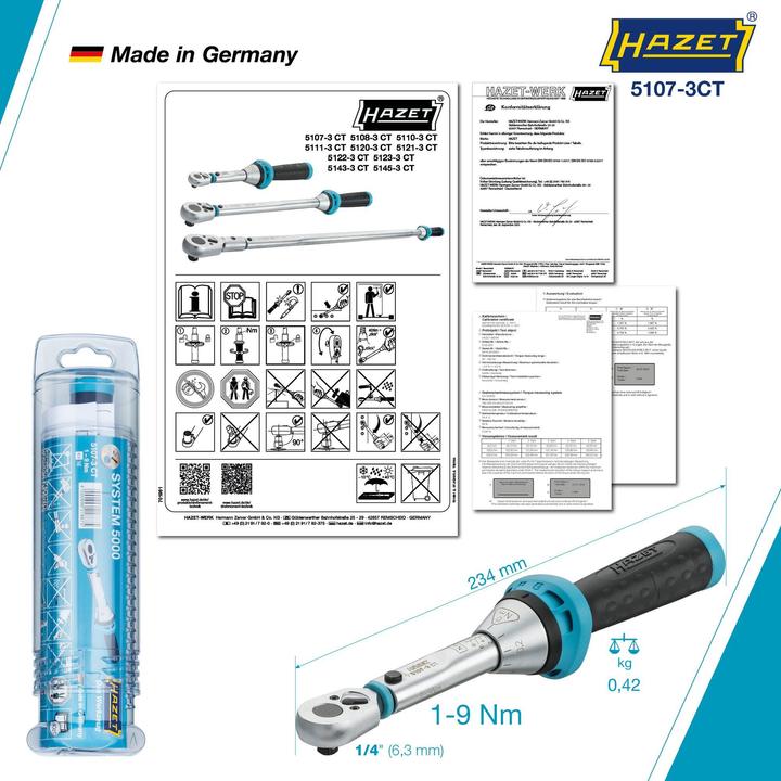 Produktbild HAZET Drehmomentschlüssel 5107-3CT (1/4", 1 Nm, 9 Nm)