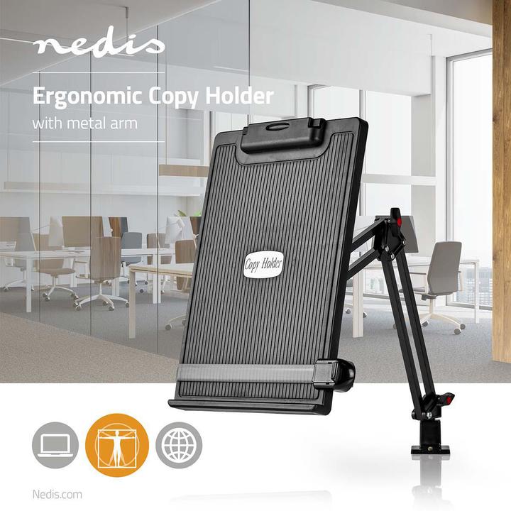 Produktbild Nedis Vorlagenhalter Ergonomischer Aktenhalter Vollbeweglich Tischhalterung Schwarz Grau/Schwarz, ER (1 x)