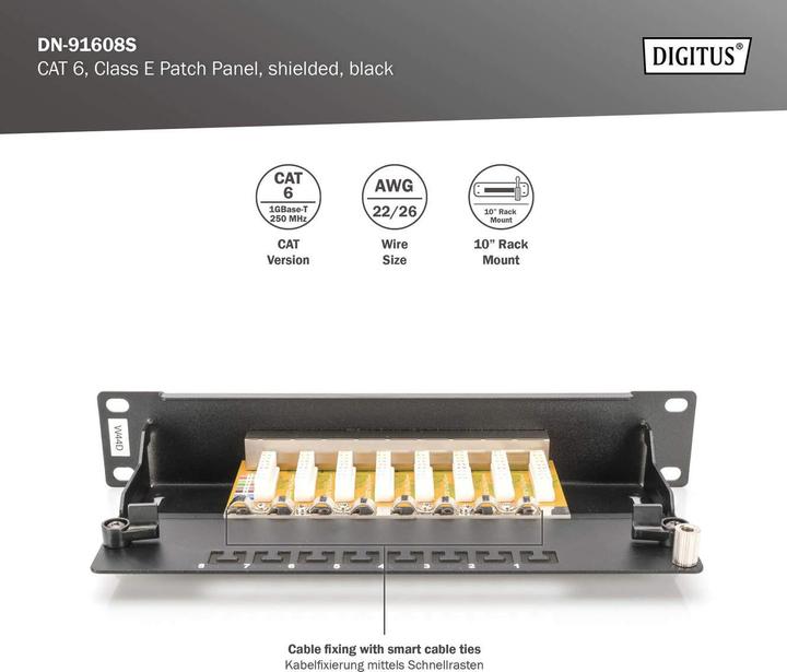 Produktbild Digitus 1HE 8-Port 10" Cat6 geschirmt schwarz