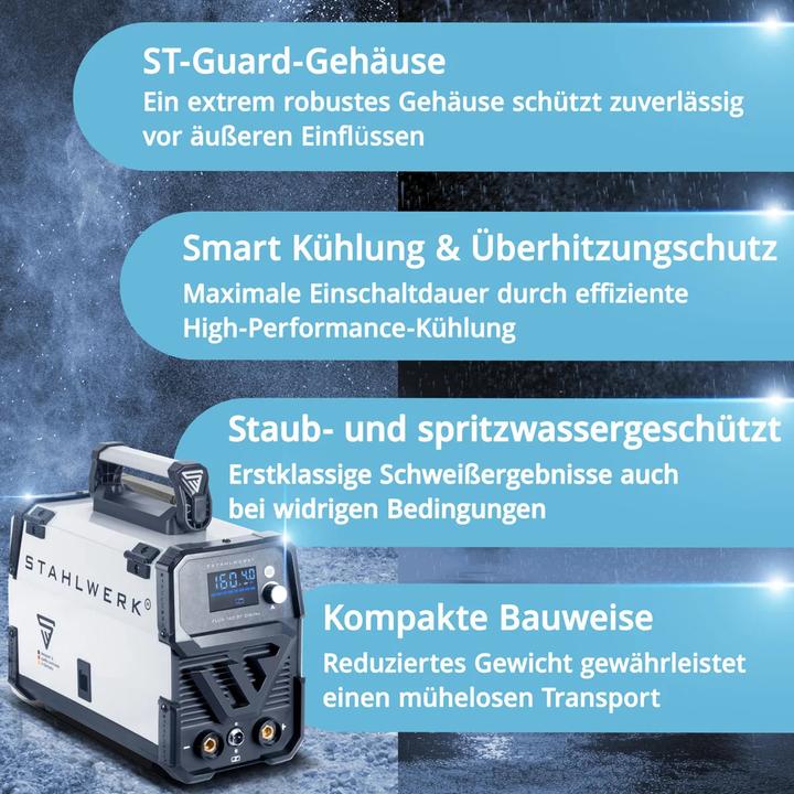 Produktbild Stahlwerk Schweissgerät FLUX 160 ST Digital mit 160 A, synergischem Drahtvorschub