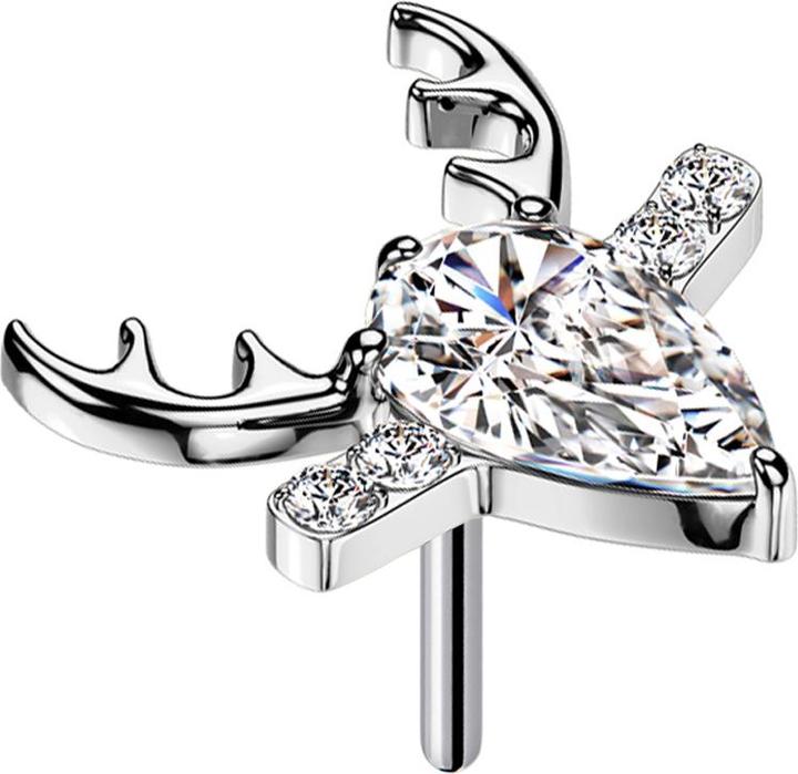 Star Piercing Threadless Hirschgeweih silber Kristall silber (Titan G23, ohne Messing)