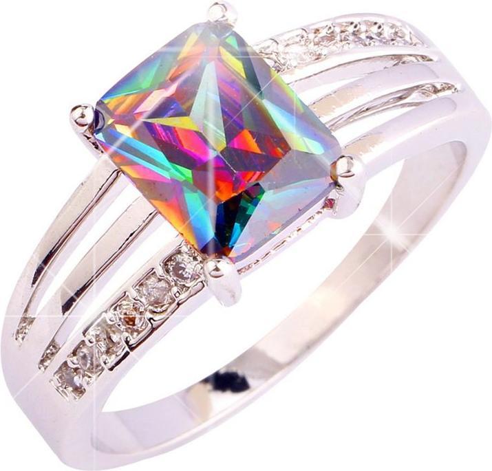 Immagine prodotto Hermex Anello placcato argento con topazio arcobaleno - Misura 57 / Misura 8 (8)