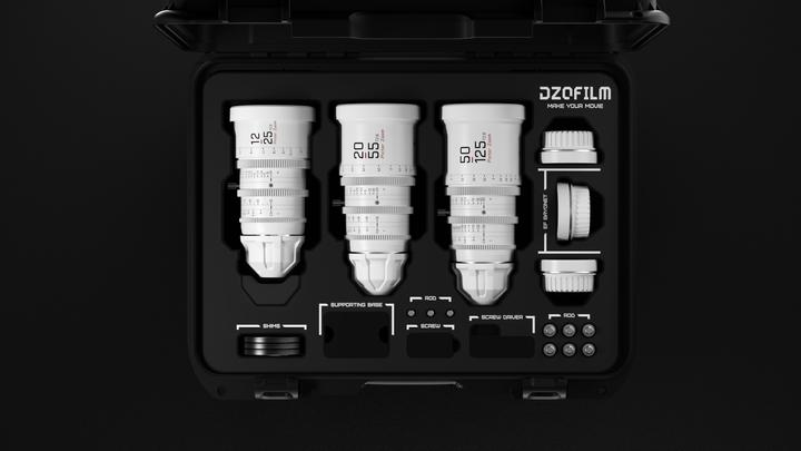 Dzofilm Kit 3 objectifs Pictor Zoom (12-25/20-55/50-125 T2.8) Blanc (Canon EF-M, Plein format)