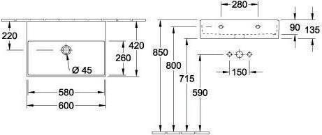 Produktbild Villeroy & Boch V&B Waschtisch MEMENTO 2.0 600x420mm o ÜL o HL stone white C+ (420 mm, 600 mm)