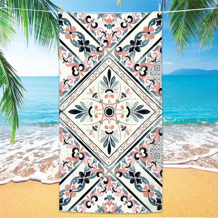 Actual product image Hermex Beach towel mediterranean tile bath towel beach sheet beach towel towel (80 x 160 cm)