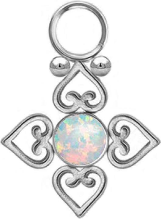 Produktbild Star Piercing Anhänger silber Opal weiss vier filigrane Herzen (ohne Messing, Chirurgenstahl 316L)