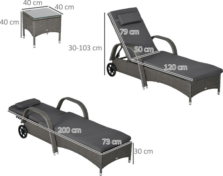 Produktbild Outsunny Rattan Sonnenliegen mit Tisch (200 cm)