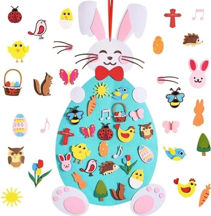Actual product image Activity Board DIY Felt Easter Rabbit Pendant Set Colourful Eggs Chicks Puzzle Wall Hanging Ornament Easter Party
