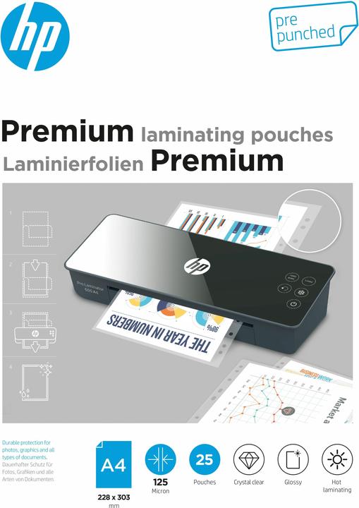 Produktbild HP Laminierfolie Premium A4, 125 µm, 25 Stück, Glänzend (A4, 25 Stück, 125 µm)