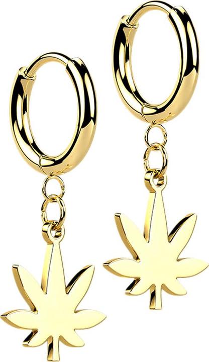 Produktbild Star Piercing Ohrring vergoldet Anhänger Hanfblatt (ohne Messing, Chirurgenstahl 316L)