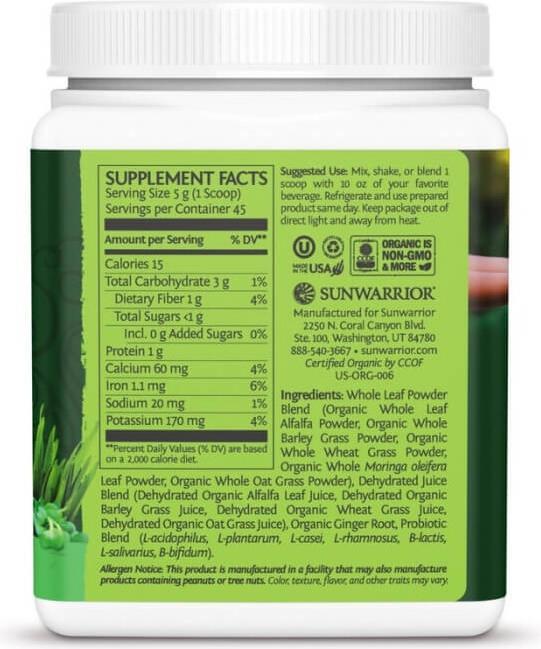 Valori nutrizionali e ingredienti Sunwarrior Ormus Super Greens (1 Pezzo/i, Polvere, 225 g)