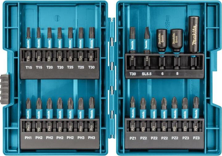 Actual product image Makita Impact Black Bit Set (Cross Phillips PH M2, Cross Phillips PH M3, Cross Pozidriv PZ M2, Cross Pozidriv PZ M3, Hexagon socket TX M20, Hexagon socket TX M30)