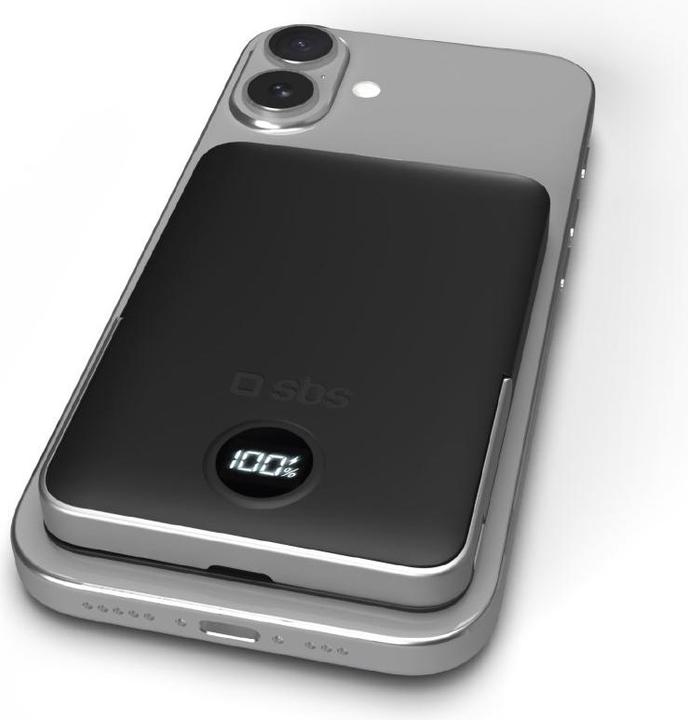 SBS Wireless Power Bank 5,000 mAh with Stand and LCD (5000 mAh, 20 W)