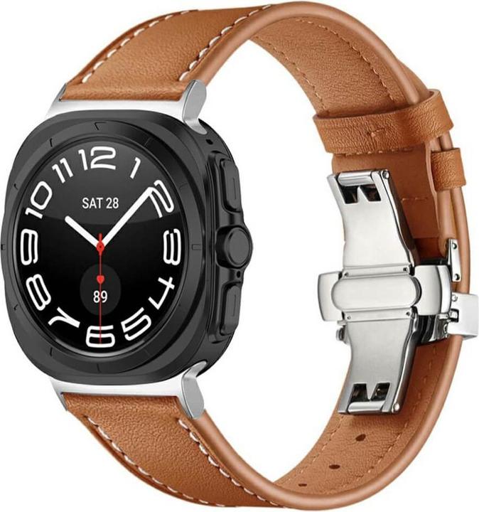 Image du produit Cover-Discount Galaxy Watch Ultra (47mm) - Bracelet de remplacement en cuir avec boucle papillon (Cuir)