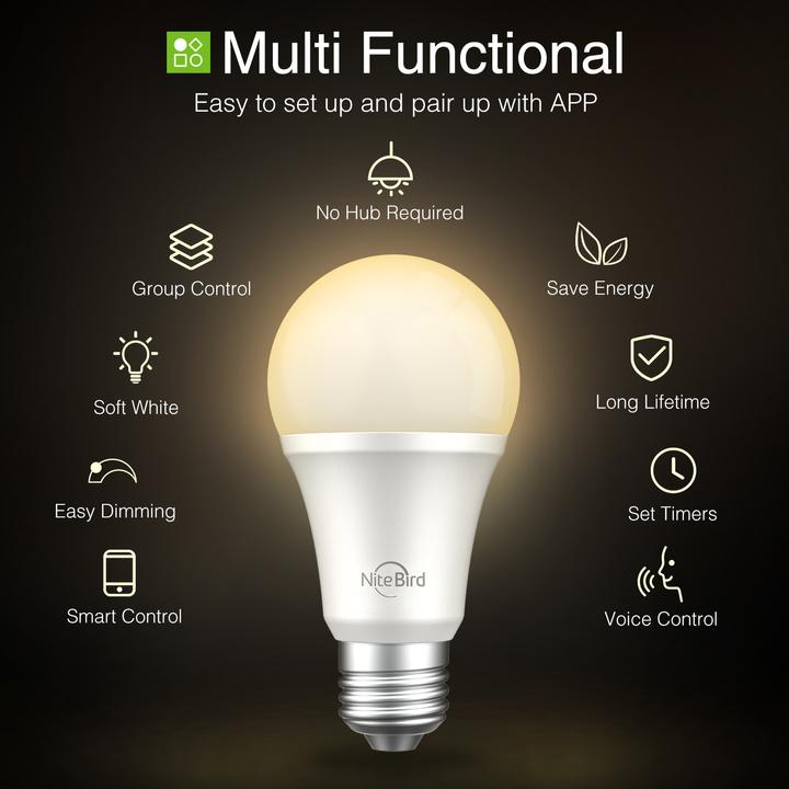 Actual product image Nitebird WB2 Smart Lighting Intelligent Light Bulb (E26, 8 W, F)