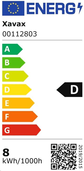Energy Label Xavax LED filament, E27, 1055lm replaces 75W, incandescent lamp, warm white, clear (E27, 7.50 W, 1055 lm, 1 x, D)